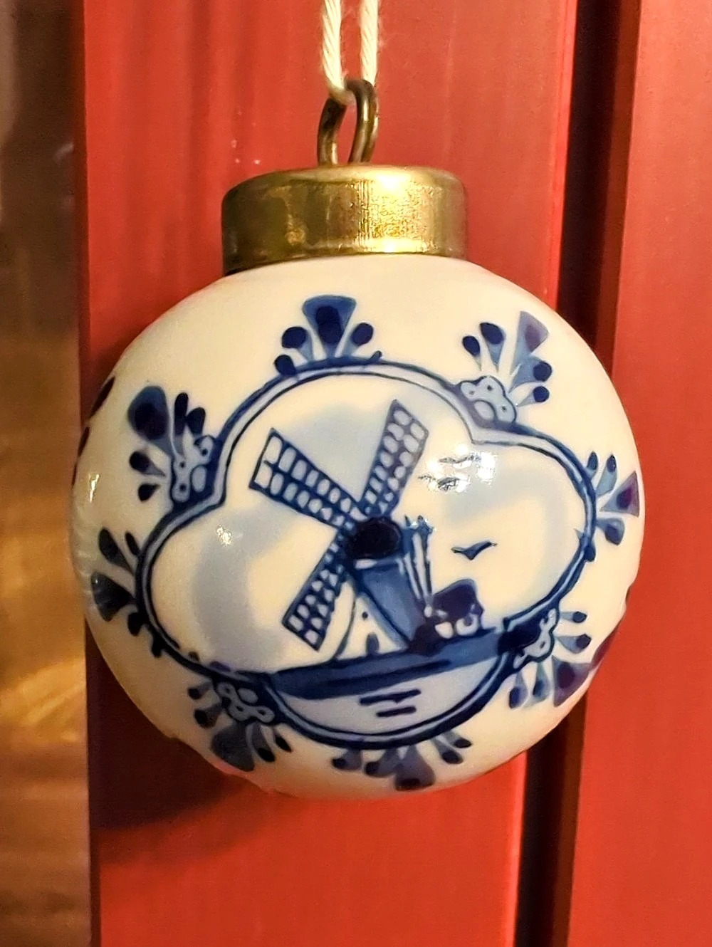 Delfts Holland Windmill Ceramic Christmas Ornament Number 019156
